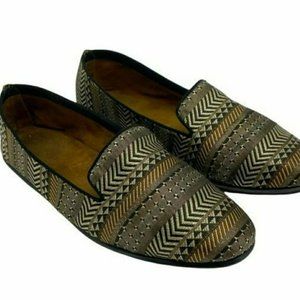 Aerosoles Betunia Gold Metallic Woven Mixed Print Slip On Fabric Loafer Size 7.5